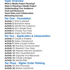 Media Project Planning Worksheet Activity Booklet