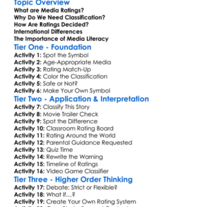 Media Ratings And Classification Worksheet Activity Booklet
