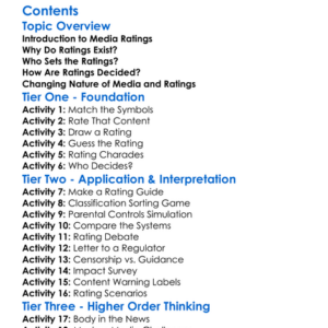 Media Ratings And Regulation Bodies Worksheet Activity Booklet