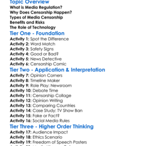 Media Regulation And Censorship Worksheet Activity Booklet