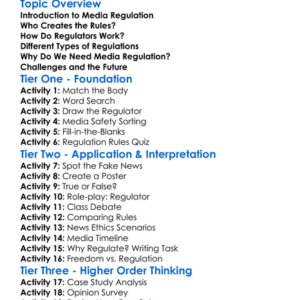 Media Regulation Bodies Worksheet Activity Booklet