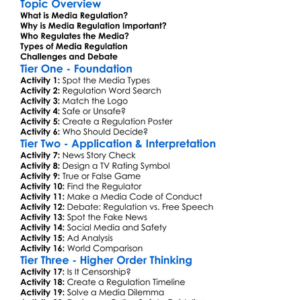 Media Regulation Worksheet Activity Booklet