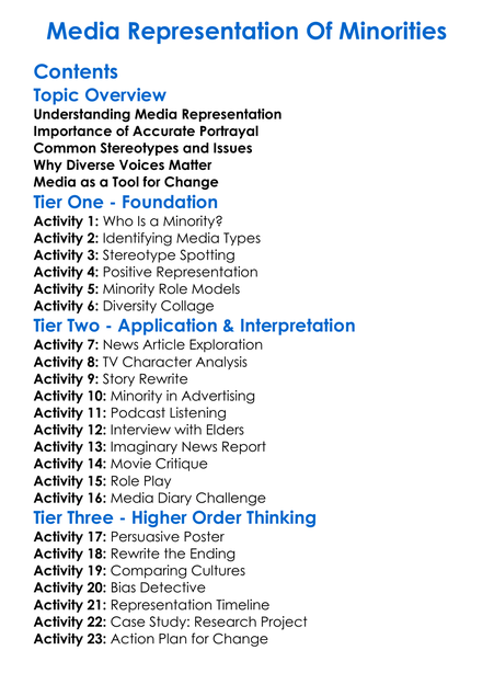 Media Representation Of Minorities Worksheet Activity Booklet