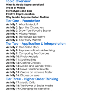 Media Representation Worksheet Activity Booklet
