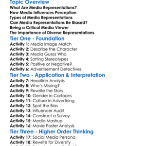 Media Representations Worksheet Activity Booklet