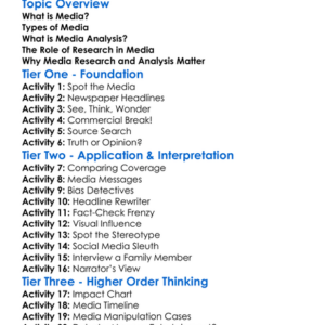 Media Research And Analysis Worksheet Activity Booklet