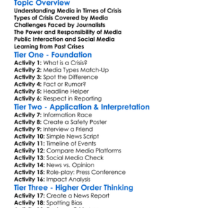 Media Response To Crisis Worksheet Activity Booklet