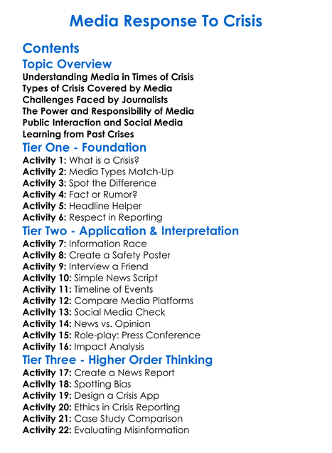 Media Response To Crisis Worksheet Activity Booklet