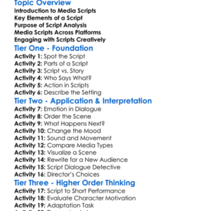 Media Script Analysis Worksheet Activity Booklet