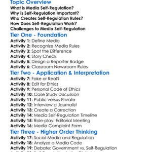 Media Self-Regulation Worksheet Activity Booklet