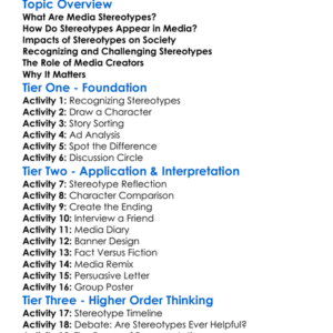 Media Stereotypes Worksheet Activity Booklet