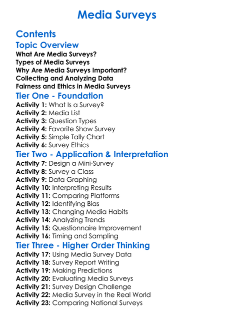 Media Surveys Worksheet Activity Booklet