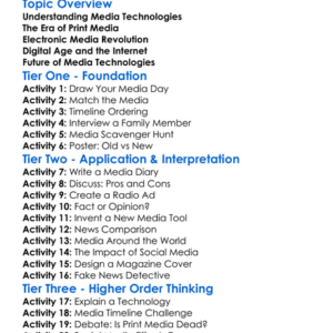 Media Technologies Evolution Worksheet Activity Booklet