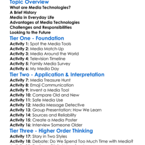Media Technologies Worksheet Activity Booklet