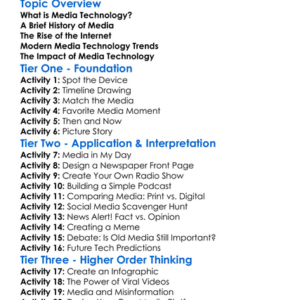 Media Technology Developments Worksheet Activity Booklet