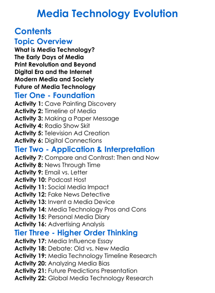 Media Technology Evolution Worksheet Activity Booklet