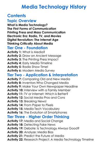 Media Technology History Worksheet Activity Booklet