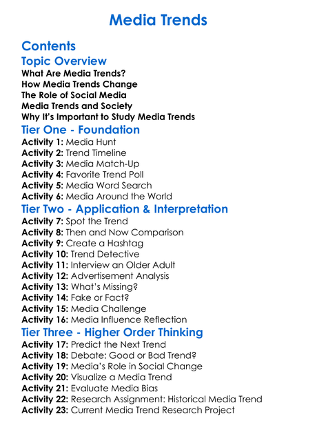 Media Trends Worksheet Activity Booklet