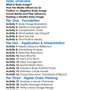 Medias Impact On Body Image Worksheet Activity Booklet
