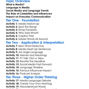 Medias Influence On Language Worksheet Activity Booklet