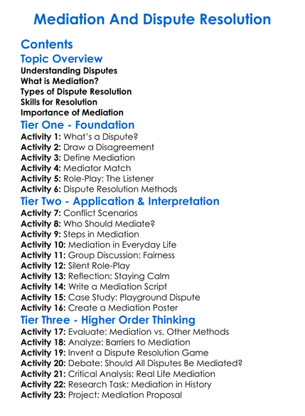 Mediation And Dispute Resolution Worksheet Activity Booklet