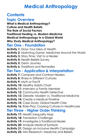 Medical Anthropology Worksheet Activity Booklet
