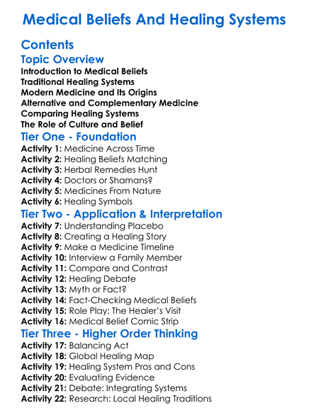 Medical Beliefs And Healing Systems Worksheet Activity Booklet