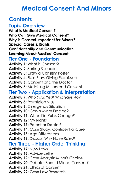 Medical Consent And Minors Worksheet Activity Booklet