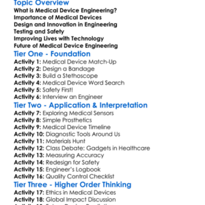 Medical Device Engineering Worksheet Activity Booklet