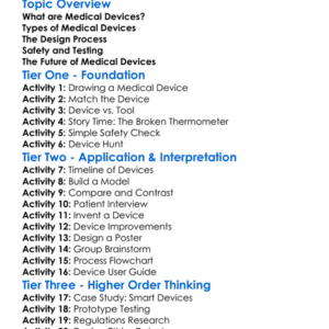 Medical Devices Design Worksheet Activity Booklet