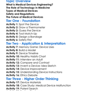 Medical Devices Engineering Worksheet Activity Booklet