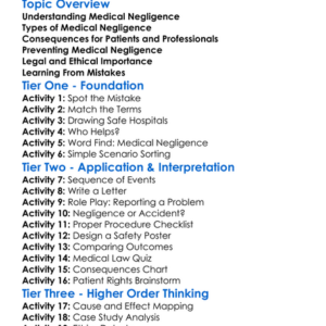 Medical Negligence Worksheet Activity Booklet