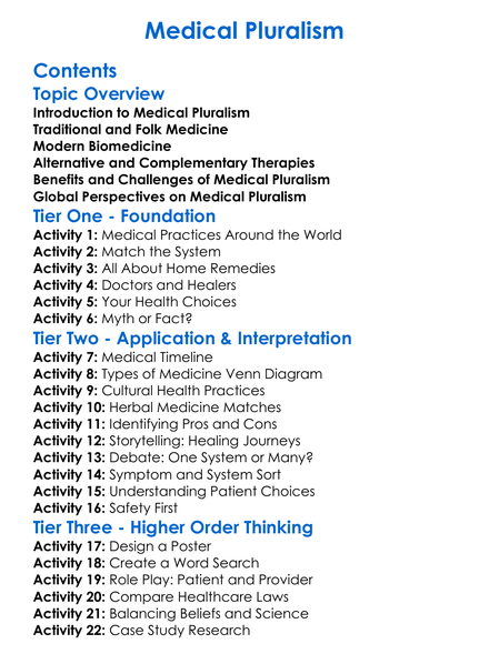 Medical Pluralism Worksheet Activity Booklet