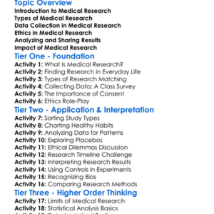Medical Research Methods Worksheet Activity Booklet