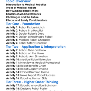 Medical Robotics Worksheet Activity Booklet