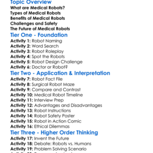 Medical Robots Worksheet Activity Booklet