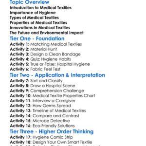 Medical Textiles And Hygiene Worksheet Activity Booklet