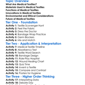 Medical Textiles Worksheet Activity Booklet