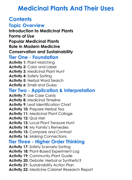 Medicinal Plants And Their Uses Worksheet Activity Booklet