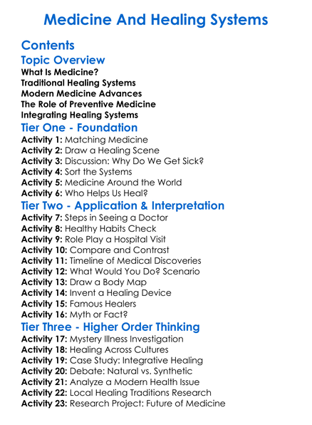 Medicine And Healing Systems Worksheet Activity Booklet
