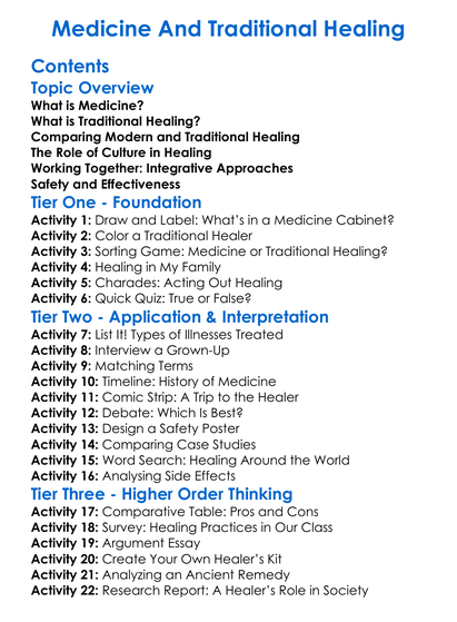 Medicine And Traditional Healing Worksheet Activity Booklet