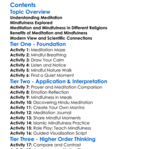 Meditation And Mindfulness In Religion Worksheet Activity Booklet