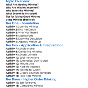 Meeting Minutes Worksheet Activity Booklet
