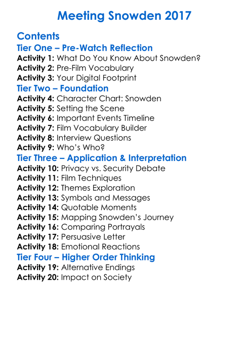 Meeting Snowden 2017 Worksheet Activity Booklet