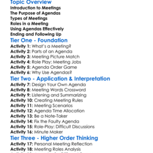 Meetings And Agendas Worksheet Activity Booklet