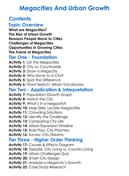 Megacities And Urban Growth Worksheet Activity Booklet