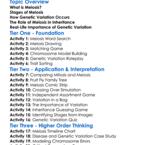 Meiosis And Genetic Variation Worksheet Activity Booklet