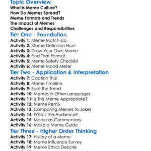 Meme Culture Worksheet Activity Booklet