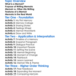 Memoir Worksheet Activity Booklet