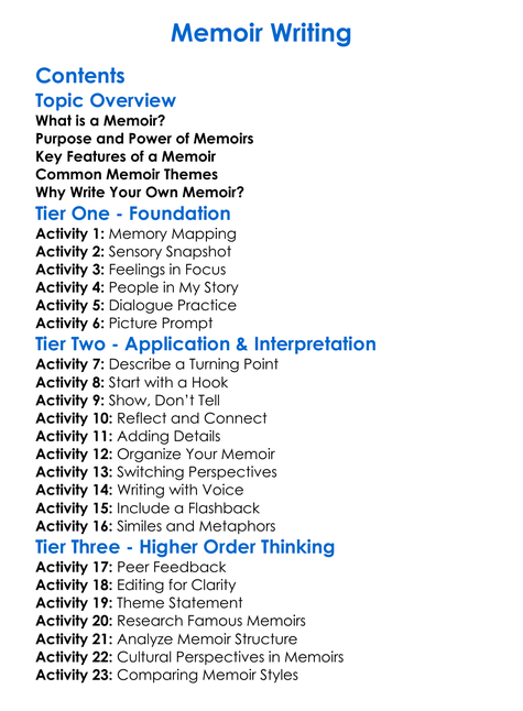 Memoir Writing Worksheet Activity Booklet